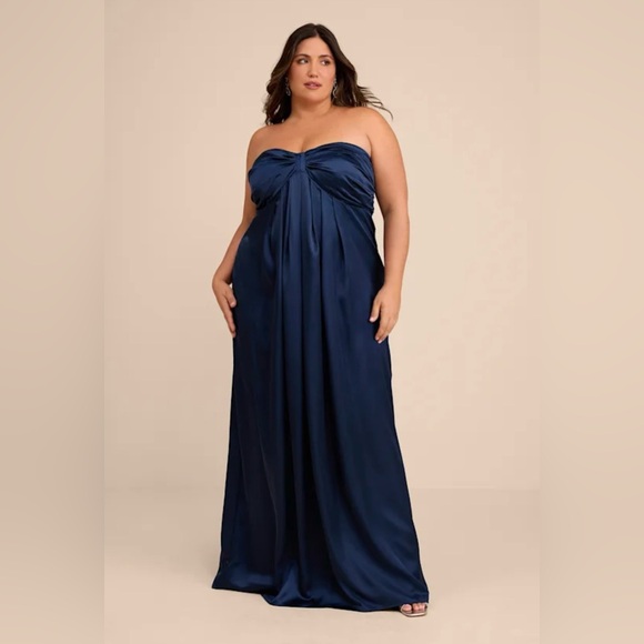 Lulus Memorable Entrance Dark Blue Strapless Satin Maxi Dress XL NWT - Picture 2 of 7